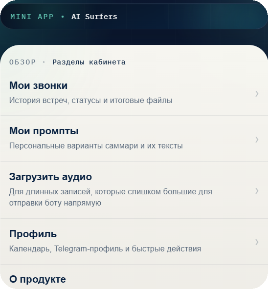 Surfnote AI — кабинет пользователя